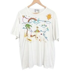 Swan Magic Embroidered Beach Kawaii T Shirt Sz L Vintage Soft Cotton Whimsy Twee